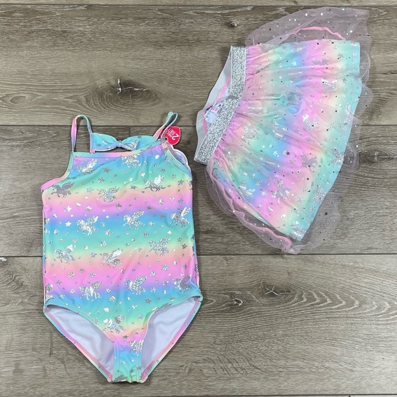 btween Other - NWT Multicolored Holographic Foil Unicorn Swimsuit with Skirt